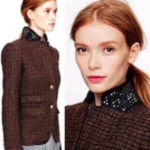 J. Crew school Brown Houndstooth Blazer with Beaded Collar